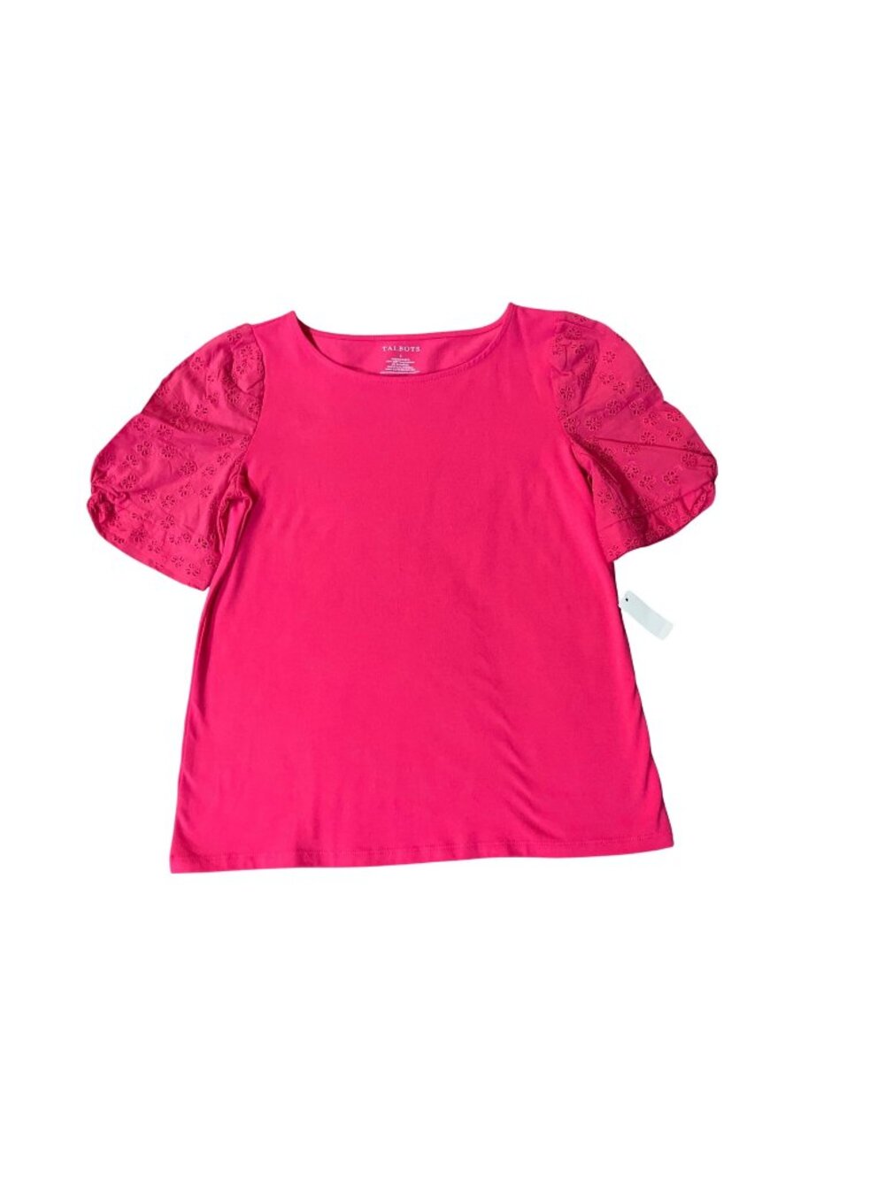 Talbots Womens S Fuchsia Pink Top NWT Eyelet Puff Sleeve Cotton Blend NWT